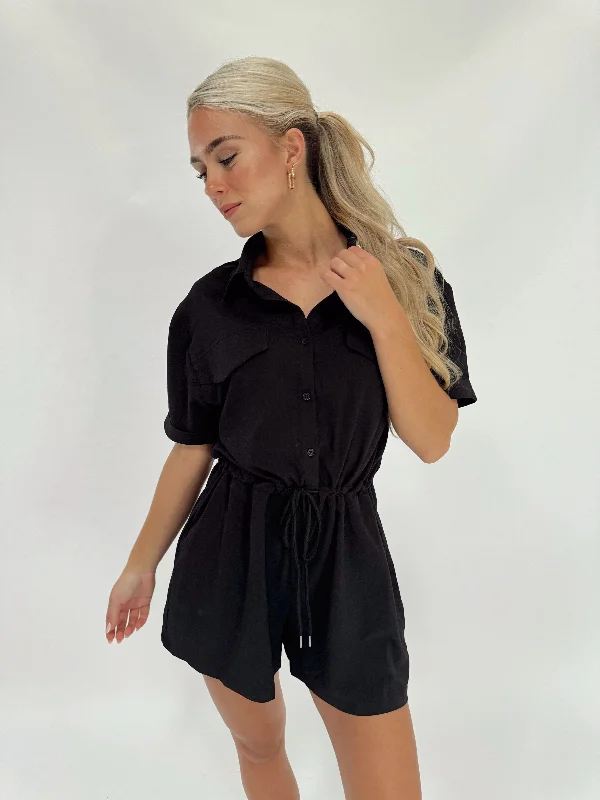 Chic Clothes For Women Black Button Down Romper