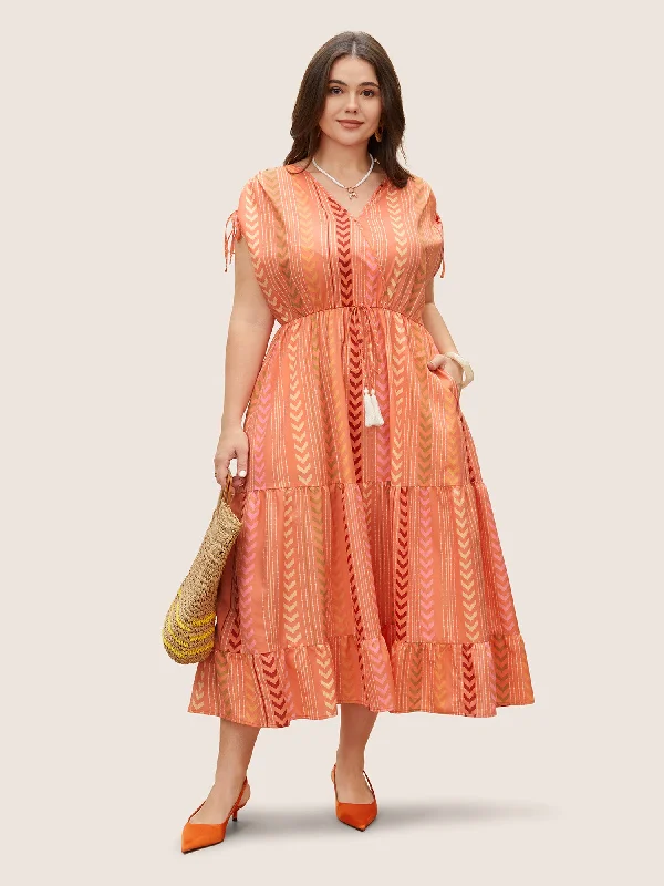 Luxury Women's Fashion Boho Print Wrap Tie Drawstring Dress