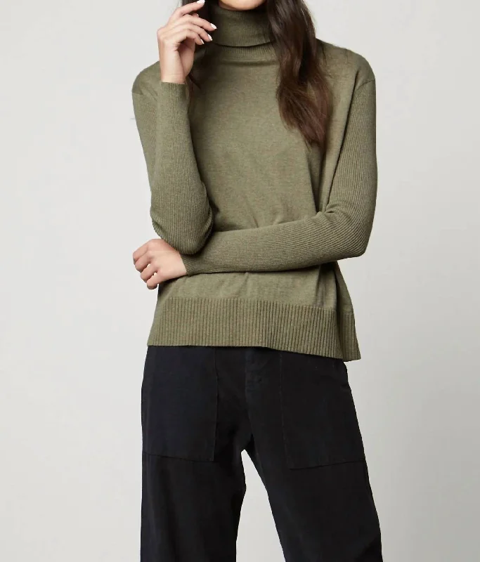 Women's Clothing For Holiday Travel Turtleneck Sweater In Olive