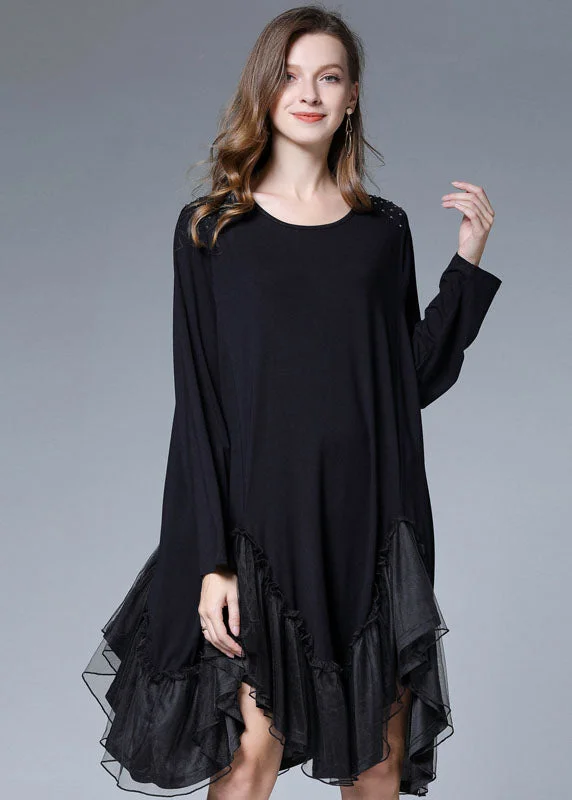 Sale Clearance Style Black Asymmetrical Patchwork Ruffles Cotton Maxi Dresses Spring Sale Clearance Style Black Asymmetrical Patchwork Ruffles Cotton Maxi Dresses Spring