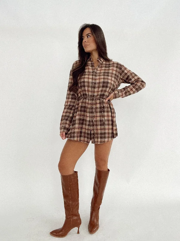 Women's Contemporary Clothing Plaid Shirt Romper