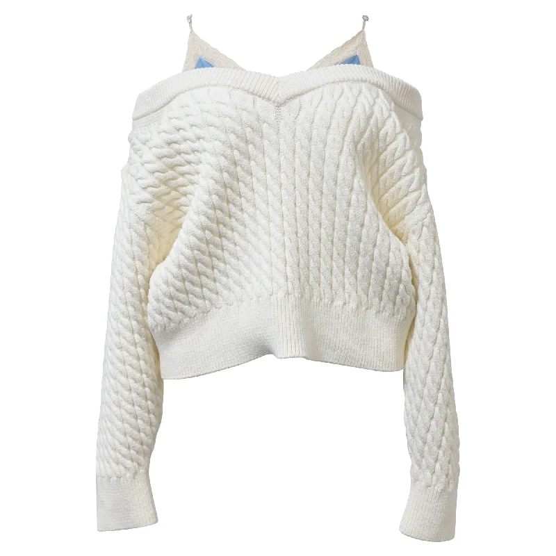 Charming Everyday Clothing For Women Alexander Wang.T Off-Shoulder Cable Knit Jumper in Ecru Cotton