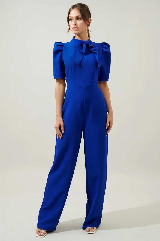 Vintage Clothing For Women Chelsea Tie Neck Pleated Sleeve Jumpsuit