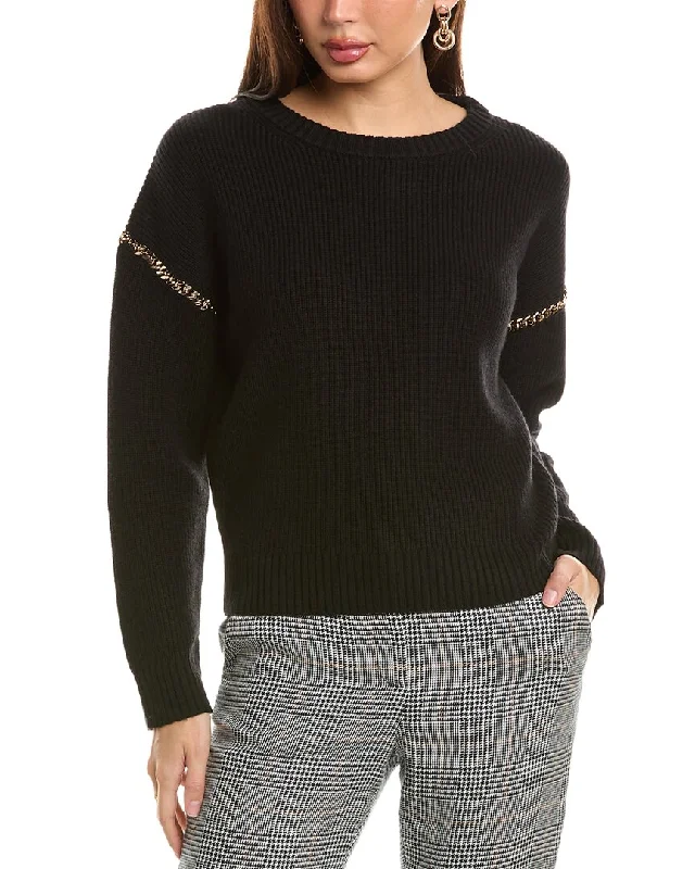 Tailored Clothing For Women Elie Tahari Drop-Shoulder Chain Wool-Blend Sweater