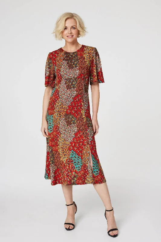 Flash Sales This Week Peacock Print Jersey Midi Dress