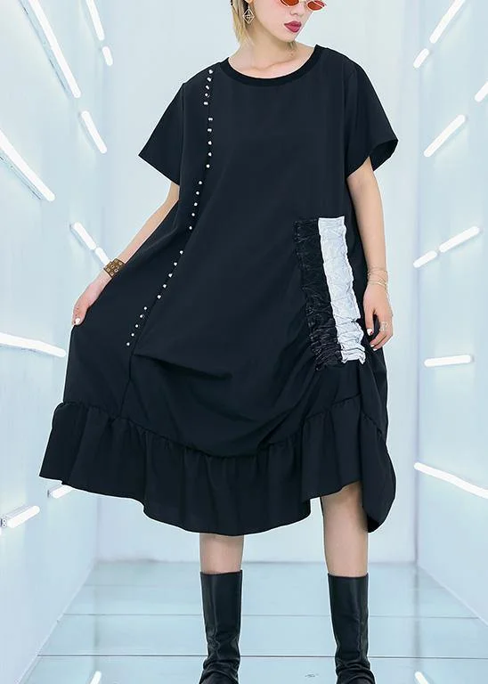 Women's Everyday Clothes Simple black cotton quilting clothes drawstring cotton summer Dresses