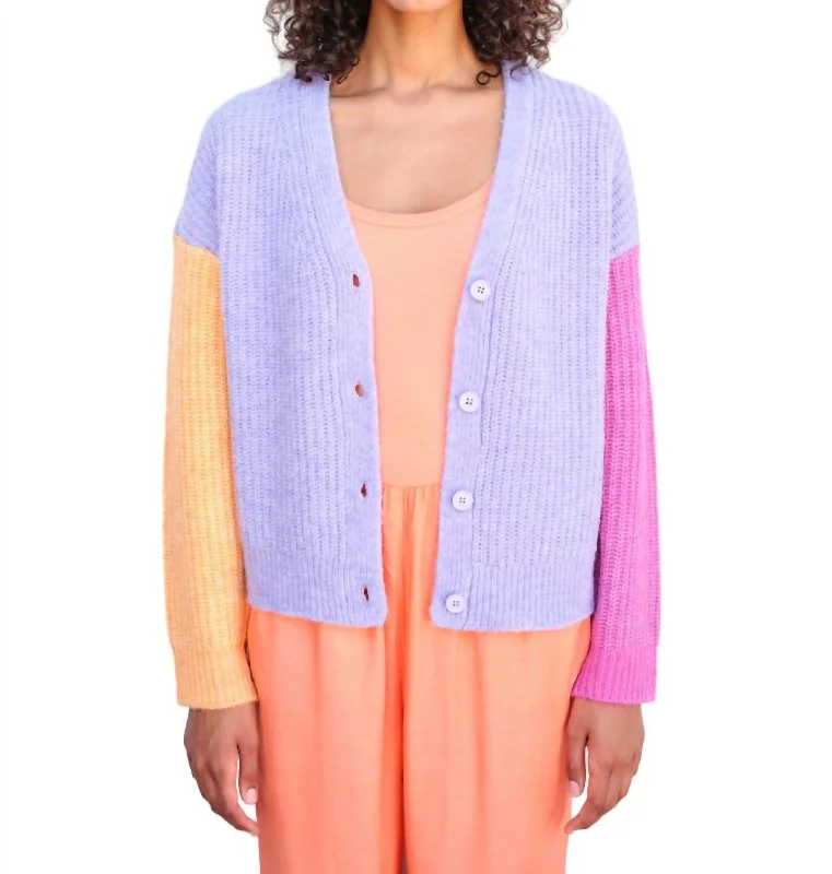 Women's Clothing Colorblock Cardigan In Sorbet/lilac/flamingo