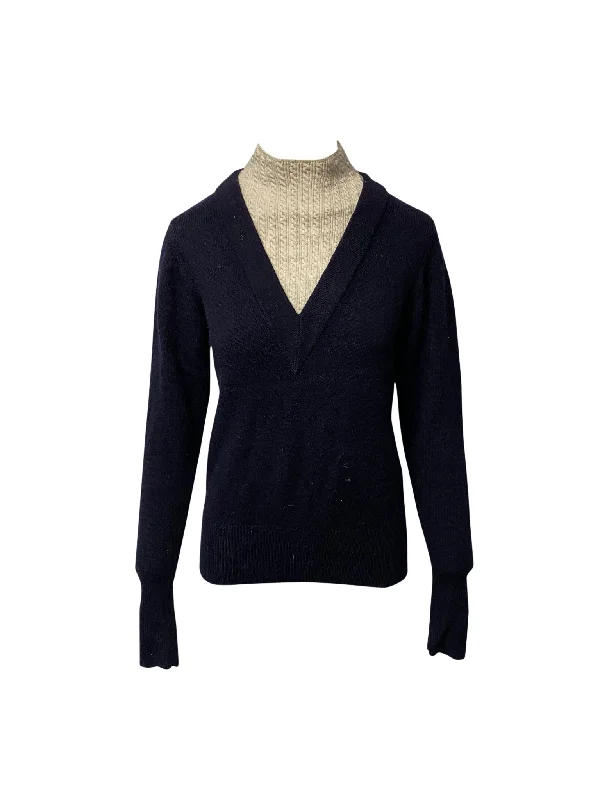 Women's Clothes For Work Sandro Jacques Mock Neck Pullover in Navy Blue Wool