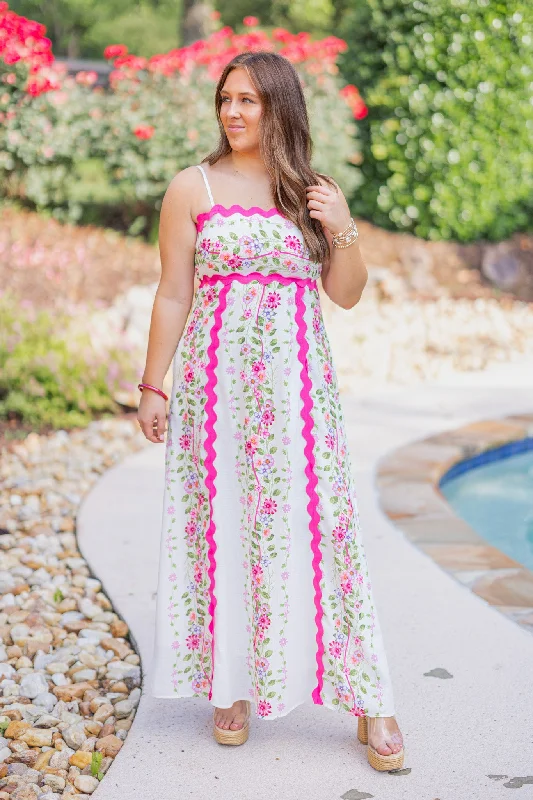 Luxe Women's Fashion Floral Blessings White Maxi Dress