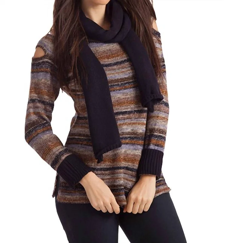 Women's Clothing For Outdoor Events Bethany Striped Sweater W/ Scarf In Navy Multi