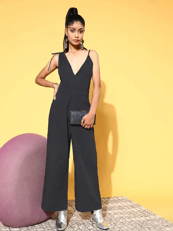 Women's Clothes For The Office Women Black One Side Strap Denim Jumpsuit