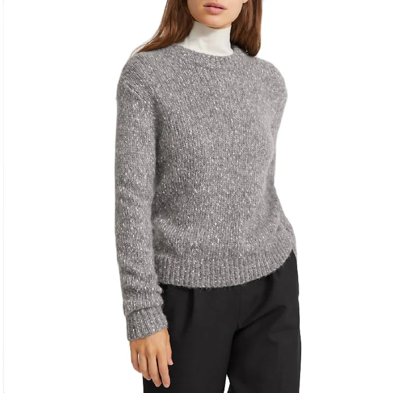 Women's Elegant Clothing Sets Speckled Wool Crew Sweater In Medium Heather Grey