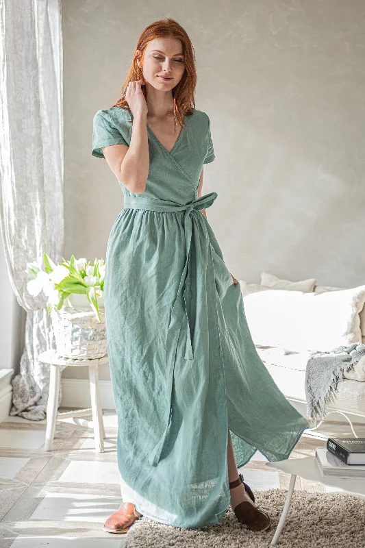 Women's Party Clothes Long Linen Wrap Dress