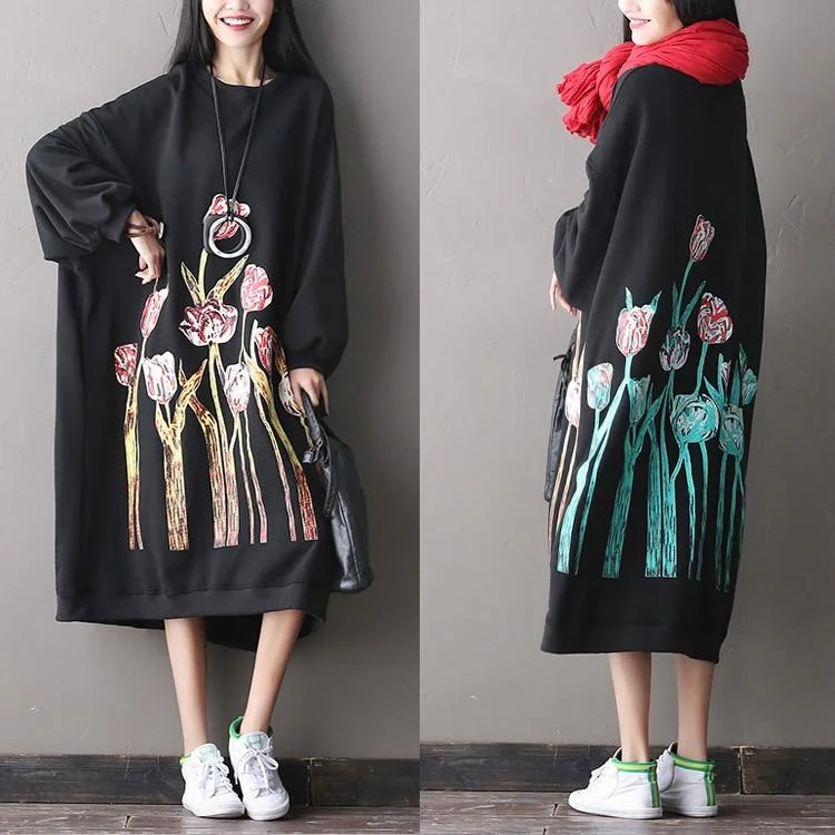 Stylish Women's Clothing Love Flower Oversized Sweater Dress