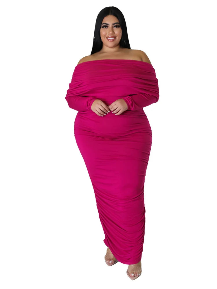 Women's Trendy Clothes Plus Size Dresses for Women Off Shoulder Long Sleeve Sexy Elegant Draped Fashion Maxi Dress Fall