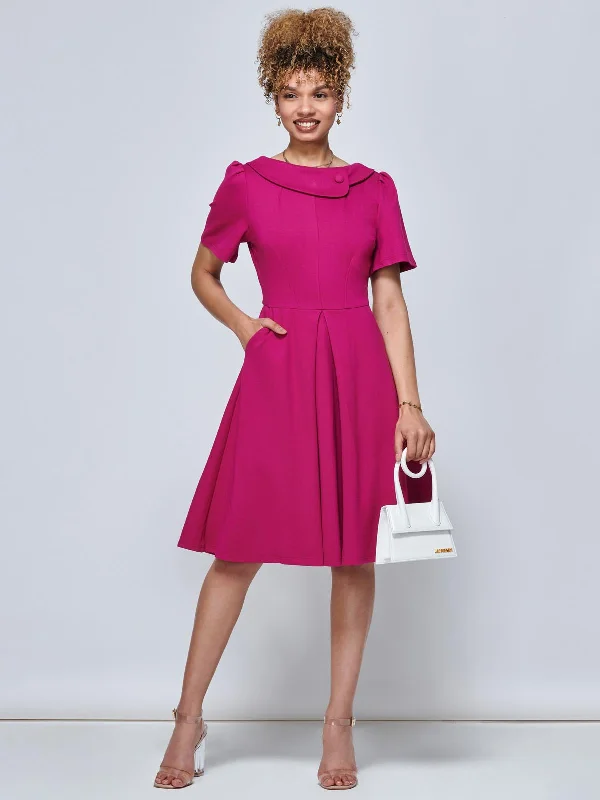 Women's Fashion Clothes Sophia Button Collar Dress, Hot Pink