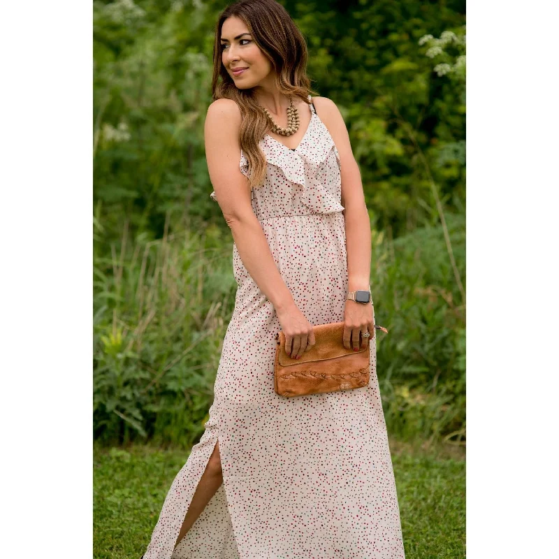 Vibrant Styles Dottie Ruffle Side Slit Maxi