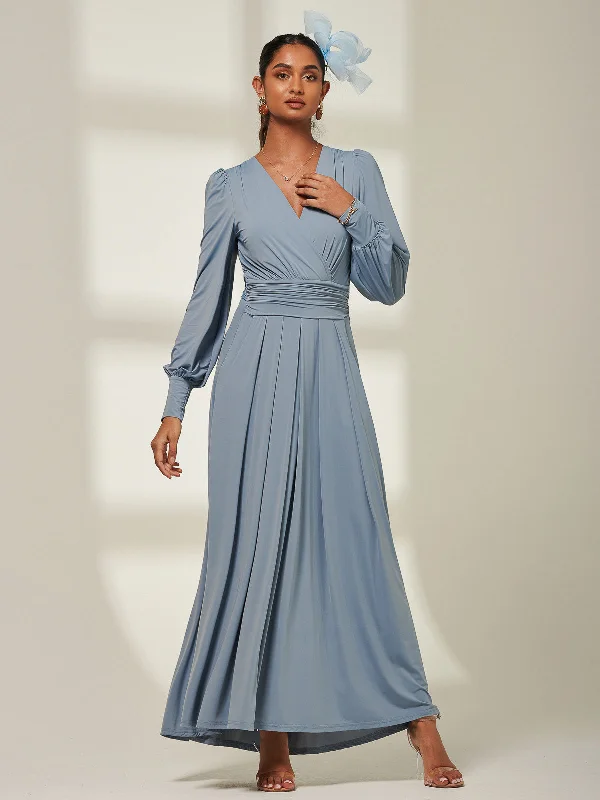 Women's Holiday Clothing Giulia Long Sleeve Maxi Dress, Steel Blue