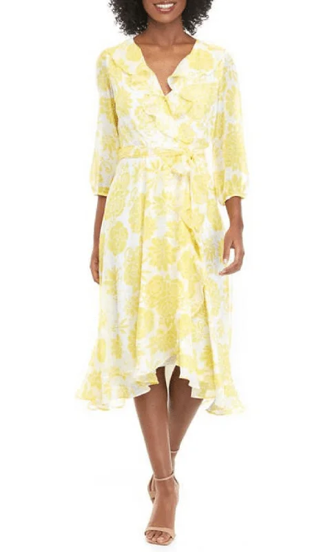 Sale Clothes Online Maison Tara 58399MA - Ruffled V-Neck Floral Cocktail Dress