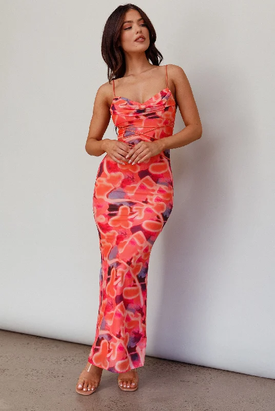 Stylish Loungewear for Women Teava Laced Waist Midi Dress Abstract Sorbet