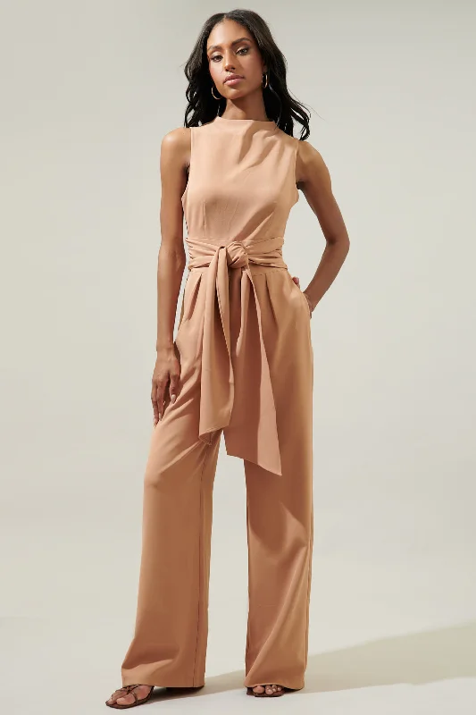 Timeless Women's Clothes Over It Mock Neck Knotted Jumpsuit