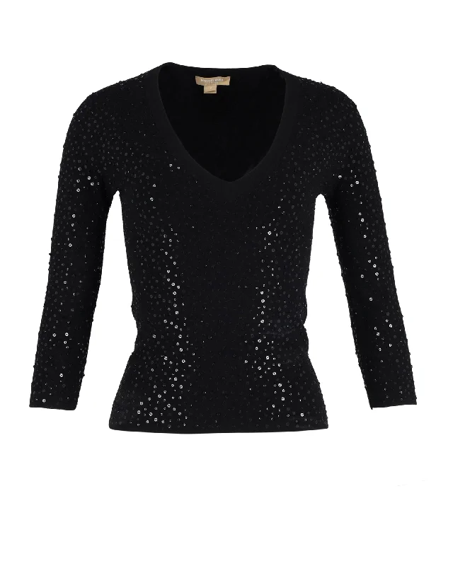 Women's Plus-Size Clothes Michael Kors Collection Sequined Jumper in Black Viscose