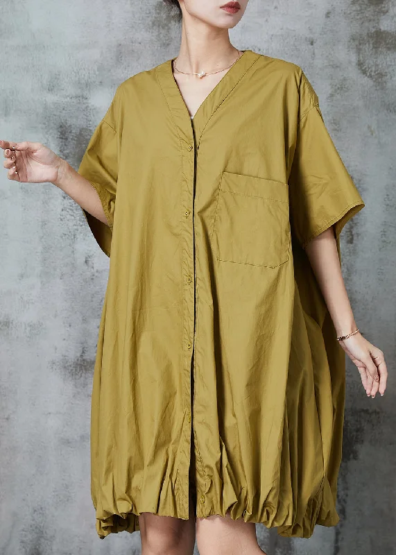 Seasonal Clearance Chic Green Oversized Wrinkled Cotton Robe Dresses Summer