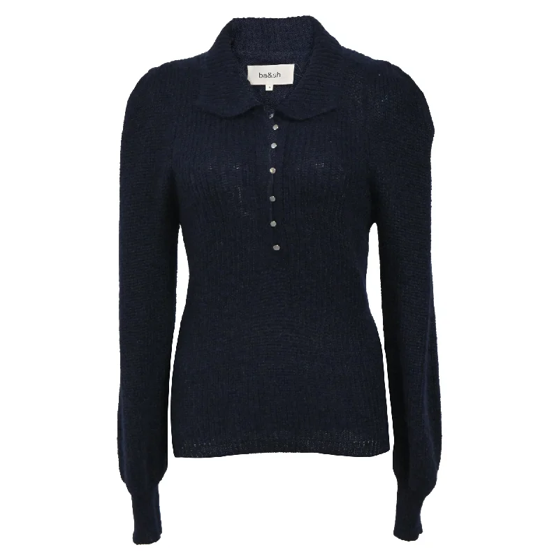 Women's Athletic Clothes Ba&Sh Puffed Sleeve With Buttons Jumper in Navy Blue Wool