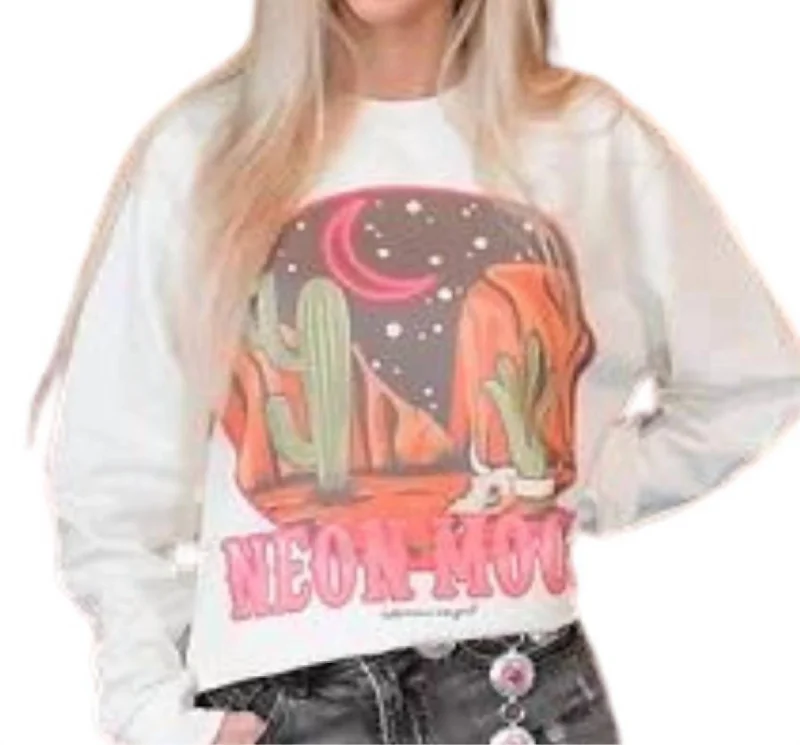 Luxury Women's Clothes Neon Moon Cropped Sweatshirt In Cream