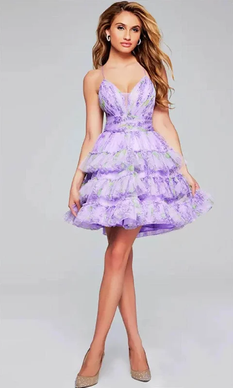 Women's Sporty Chic Clothes Jovani 39880 - Floral Tiered Cocktail Dress