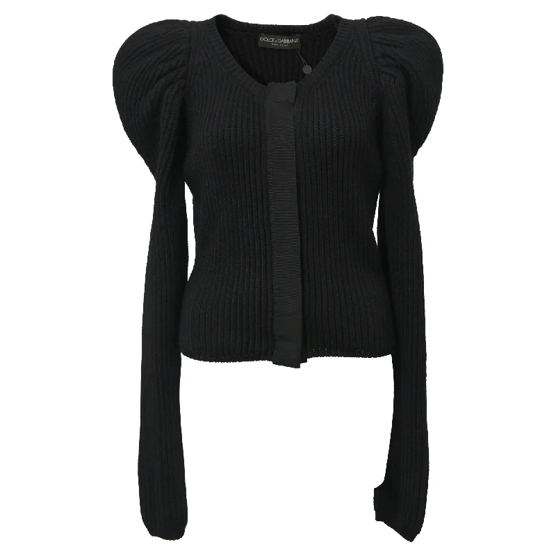 Chic Clothing For Women Dolce & Gabbana Knitted Puff Sleeve Cardigan in Black Wool