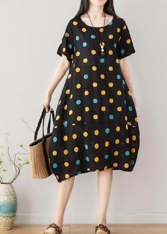 Women's Trendy Clothing Classy dotted Cotton clothes Women Shape black Dress summer