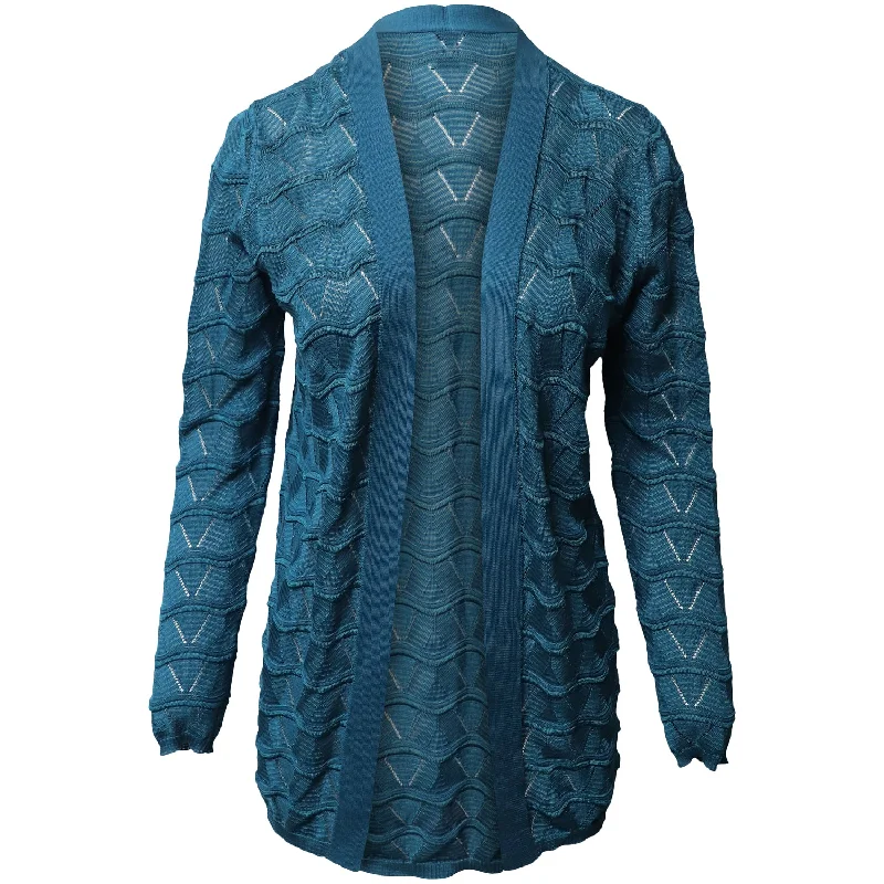 Affordable Women's Clothes Missoni Long Patterned Cardigan in Blue Virgin Wool