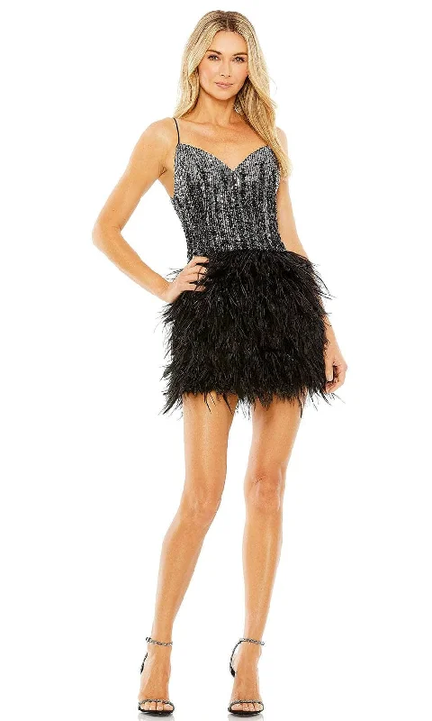 Women's Casual Wear Clothing Mac Duggal 11428 - Sequined Bodice Feathered A-line Dress