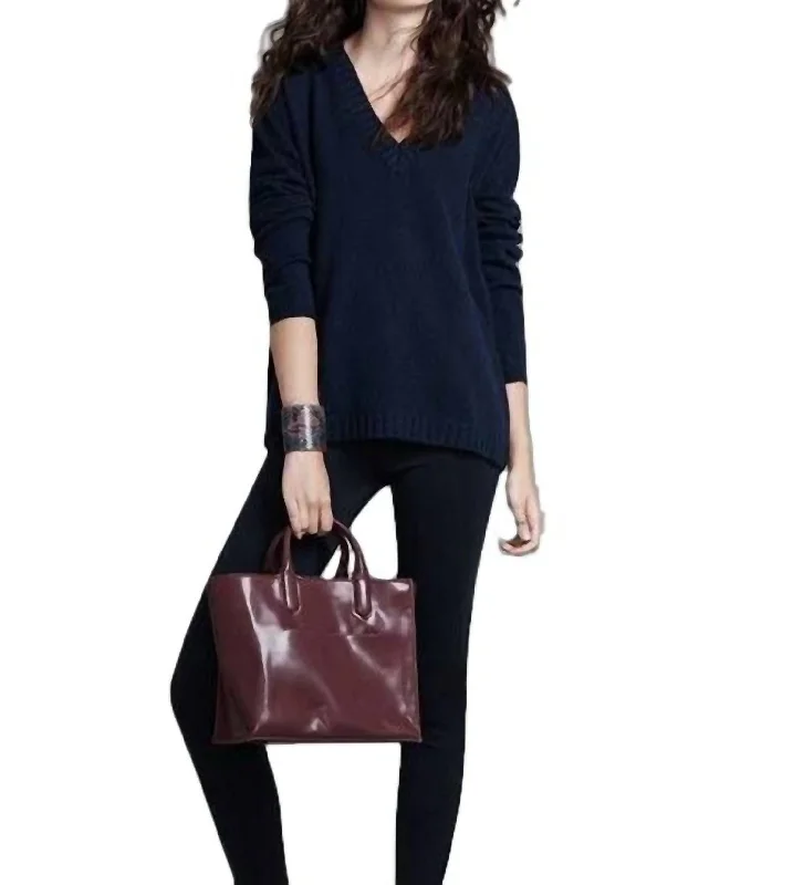 Women's Tops And Clothing Luxe T-Back Vee Sweater In Navy/truffle