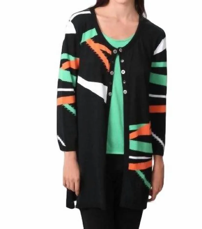 Elegant Clothing For Women Retro Brights Long Cardigan In Black/orange