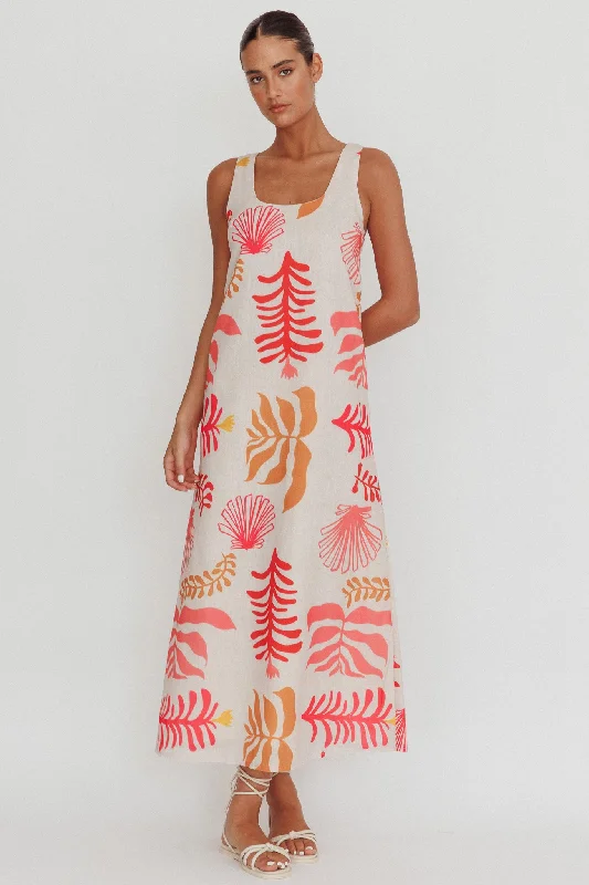 Weekend Exclusive Thetis Leaf And Shell Maxi Slip Dress Pink