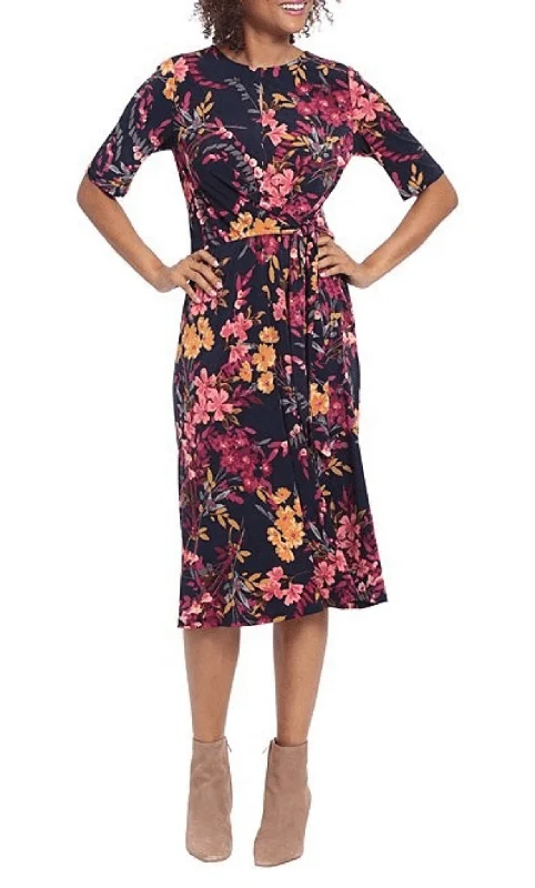 Women's Clothing for All Occasions London Times T6509M - Floral Keyhole Front Tea-Length Dress Women's Clothing for All Occasions London Times T6509M - Floral Keyhole Front Tea-Length Dress