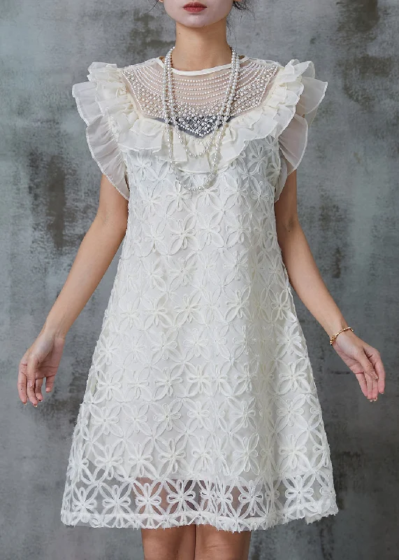Best Boutiques Online French White Stereoscopic Floral Nail Bead Tulle Mid Dress Summer Best Boutiques Online French White Stereoscopic Floral Nail Bead Tulle Mid Dress Summer