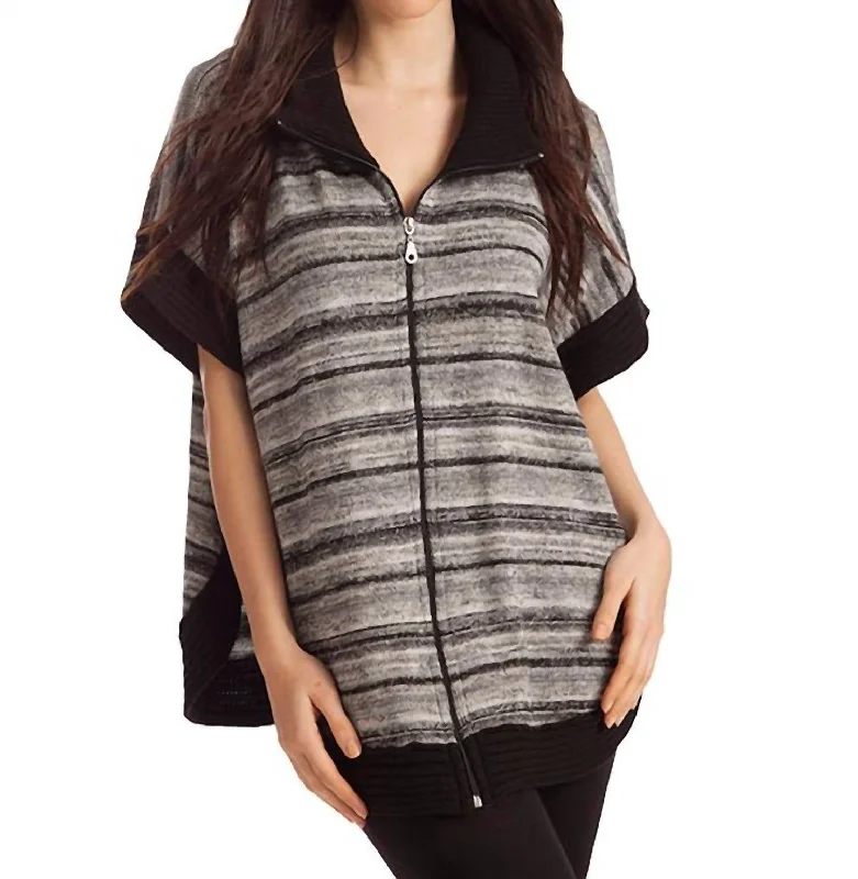 Affordable Women's Clothes Penelope Zip-Up Poncho In Black Multi