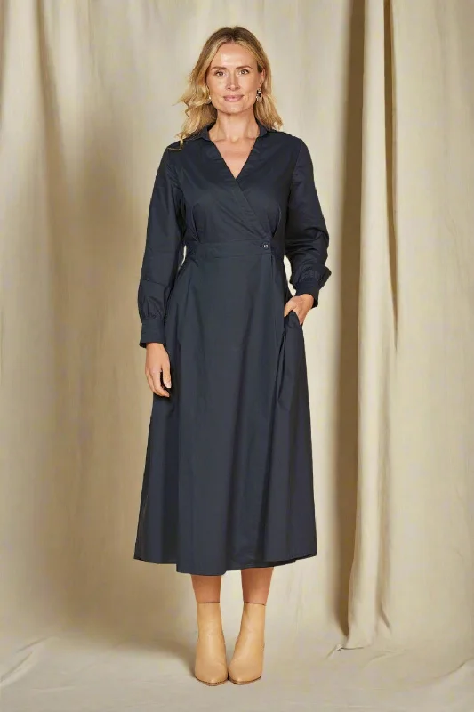 Women's Office Clothing Wendy Poplin Wrap Dress in Navy