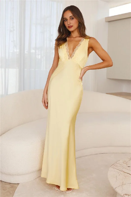 Women's Office Clothing Juicy Stories Satin Maxi Dress Yellow