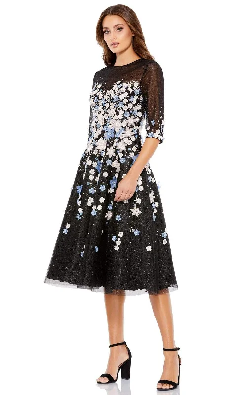 Women's Transitional Clothes Mac Duggal - 11161 Tea Length Floral Appliqued Dress