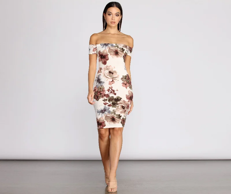 Women's Seasonal Clothing Painted In Stylish Florals Midi Dress