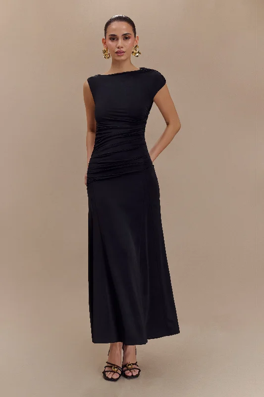 Clothing Sale Navanna Asymmetric Slinky Midi Dress - Black