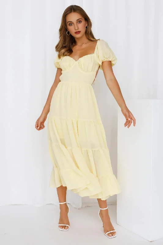 Charming Everyday Clothing For Women Finding Trouble Midi Dress Yellow