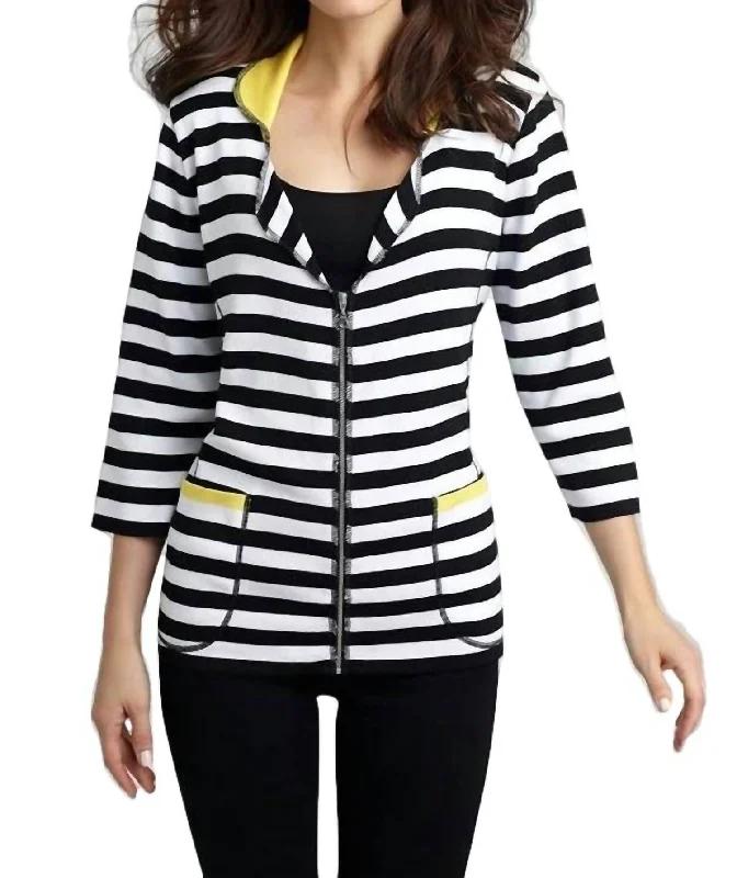 Women's Transitional Clothes Colorblock Striped Cardigan In Black/yellow