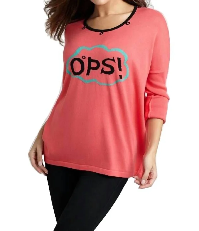 Women's Clothing For Outdoor Activities Word Cloud Graphic Sweater In Coral Multi