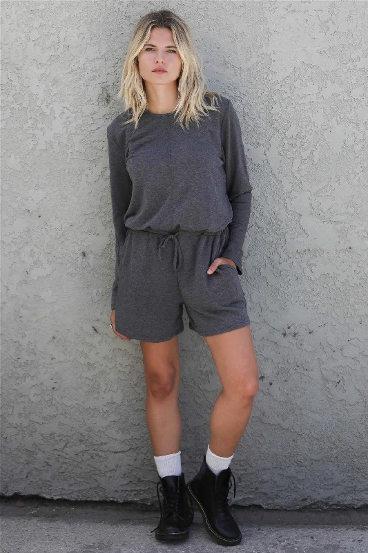 Timeless Classics Charcoal Jumpsuit Long Sleeve Adjustable Drawstring  Romper /1-1-1