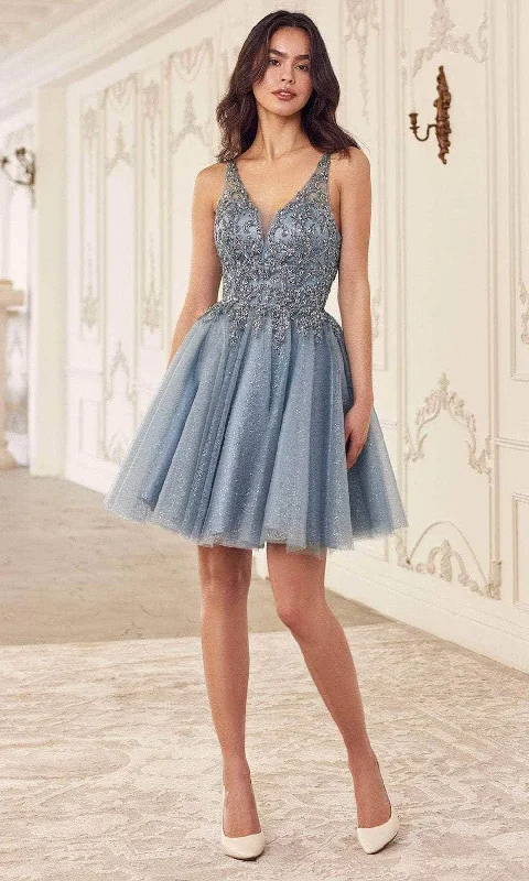Unleash Your Trendy Side Ladivine CY022 - Glitter Tulle Cocktail Dress
